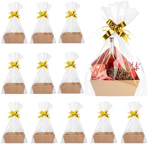 Eccliy 66 Pcs 12" x 10" Valentines Day Baskets Extra Large Baskets for Gifts Empty Set, 12 Cardboard Empty Gift Basket 24 Bags and 30 Bows for Birthday Thanksgiving Wedding Easter Holiday Party by Eccliy