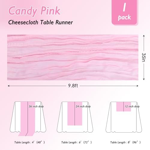 8 Pack Candy Pink Cheesecloth Table Runner 120 Inch Boho Wedding Decor - Image 2