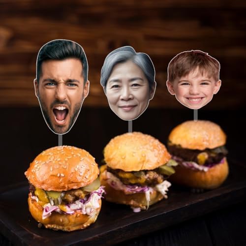 Face Cupcake Toppers 20PC | Custom Photo Image Picture Cupcake Picks | Personalized Table Bar Decorations | Food Fruit Appetizer Drink Club Sandwiches Hamburgers Picks | Funny Cute Unique Decorations - Image 4