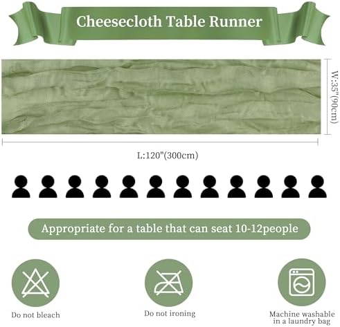 6 Pack Sage Green Cheesecloth Table Runner 35×120Inch Fall Boho Home Decor - Image 2