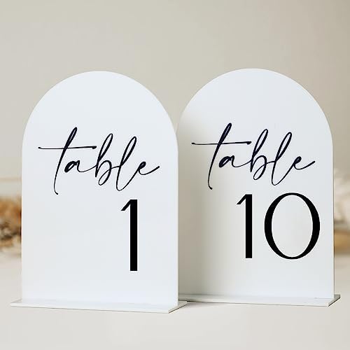 HOODO White Arch Wedding Table Numbers 1-10 with Stands, 5"x7" Arched Acrylic Signs and Holders, White Arch Table Numbers for Wedding Reception, Centerpiece, Party, Anniversary, Event by Unknown