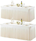 Suppromo 2 Pack Ivory Spandex Tablecloth 6ft Cream Table Cloth Rectangle Stretch Fitted Spandex Table Cover with Skirt for Wedding Birthday Party Banquet Baby Shower Table Cloths by Suppromo