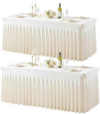 Suppromo 2 Pack Ivory Spandex Tablecloth 6ft Cream Table Cloth Rectangle Stretch Fitted Spandex Table Cover with Skirt for Wedding Birthday Party Banquet Baby Shower Table Cloths by Suppromo