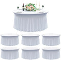 6 pk White Round Spandex Tablecloth for 60in Tables, Wrinkle Free Stretchy 120inch Fitted 5FT Table Cloths Round Table Covers with Skirt for Wedding Party Dining Banquet Events by Nobed+HHT
