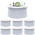 6 pk White Round Spandex Tablecloth for 60in Tables, Wrinkle Free Stretchy 120inch Fitted 5FT Table Cloths Round Table Covers with Skirt for Wedding Party Dining Banquet Events by Nobed+HHT