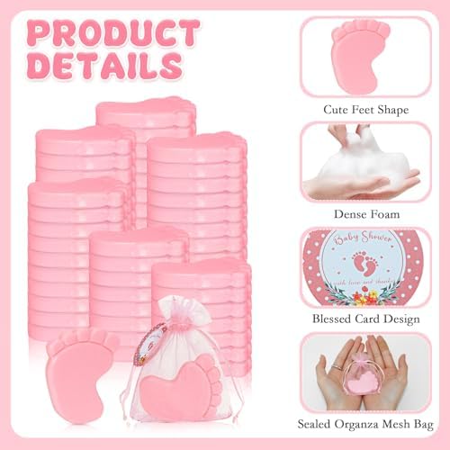 100 Sets Baby Shower Soap Favors, Baby Feet Scented Soap, Pink - Image 3