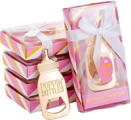18 Pack Bottle Opener for Baby Shower Favors, Baby Shower Party Return Gifts for Guest, Poppin Bottles Openers with Exquisite Gifts Box Used for Baby Party Souvenirs (Pink-Baby Bottle) by DAJAMAI