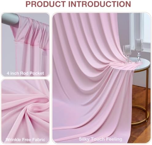 40ftx10ft Wrinkle Free Light Pink Backdrop Curtains for Parties, Silky Polyester Photo Backdrop Drapes 8 Panels 5x10ft Back Drop Cloth for Wedding Birthday Baby Shower Photography Background - Image 2