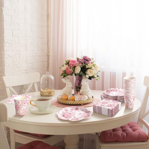 Newtay 250 Pcs Pink Floral Disposable Paper Plate Napkins - Image 6