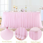 4 Pack Pink Table Cloth for 6 Foot Rectangle Tables, Pink Stretch Fitted Tulle Table Covers Skirt, Rectangular Ruffle Tutu Tablecloth Wedding Banquet Baby Shower Cake Tablecloths Decorations - Image 6