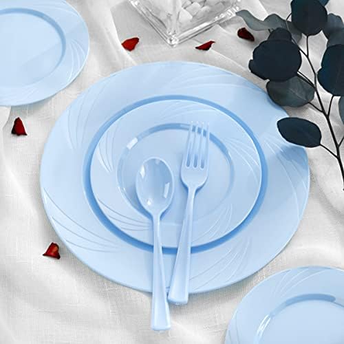 YOUBET 125Pieces Blue Plastic Plates - Blue Baby Shower Plates Disposable - Include 25 Dinner Plate 25 Dessert Plate 25 Forks 25 Knives 25 Spoons for Birthday Party & Baby Shower Gifts - Image 4