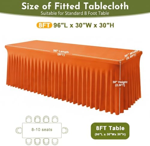Orange Spandex Tablecloth for 8FT Rectangle Tables, Table Skirt - Image 3
