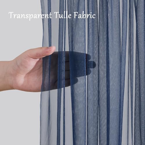 10x10ft Navy Blue Tulle Backdrop Curtain with Lights String for Parties, Sheer Photo Backdrop Drapes for Wedding Baby Shower Birthday Photography Stage Decorations - Image 7
