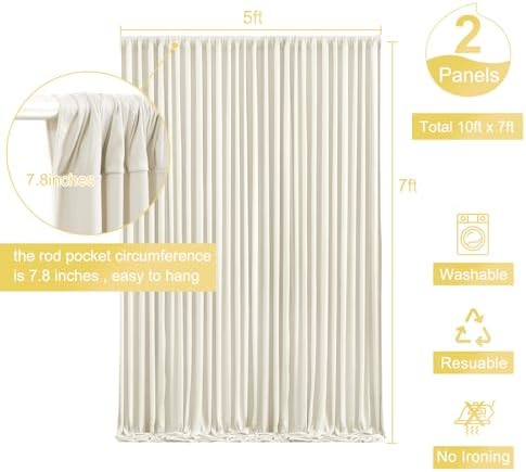 Beige Backdrop Curtain for Wedding Parties Wrinkle Free Ivory Photo Curtains Backdrop Drapes Fabric Decoration for Baby Shower Photoshoot 5ft x 7ft,2 Panels - Image 4
