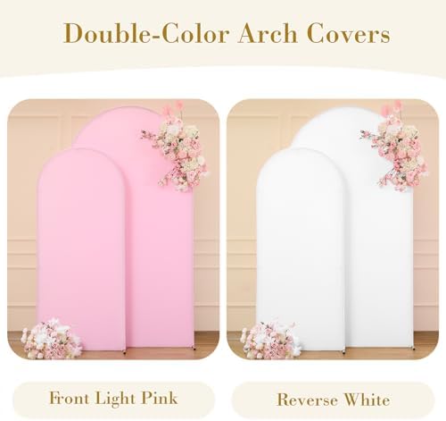 White Pink Arch Cover Set of 2-7.2 and 6ft Arch Backdrop Cover Spandex Wedding Arch Stand Covers for Bridal Shower Baby Shower Girls Birthday Party Banquet Photo Arch Covers Stretchy Backdrop - Image 2