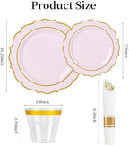 350PCS Pink Plastic Plates, Plastic Dinnerware Sets for 50 Guests - Image 2