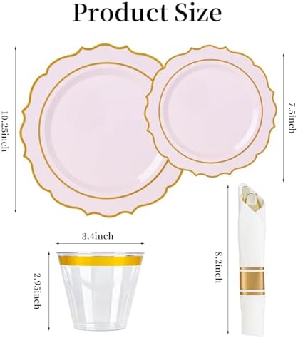 350PCS Pink Plastic Plates, Plastic Dinnerware Sets for 50 Guests - Image 2