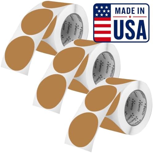 Perco Kraft Brown Perforated Round Circle Dot Sticker 3-Inch Labels — 3 Rolls, 1,500 Stickers - Natural Rustic Labels for Handmade Products, Thank You Stickers & Packaging - Made in USA by Perco