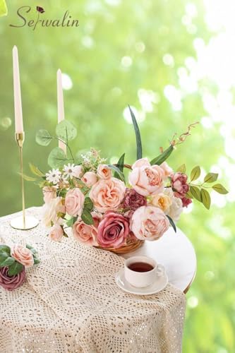 Serwalin 2Pcs Artificial Flowers Silk Dusty Pink Peonies Flower for Wedding - Image 7