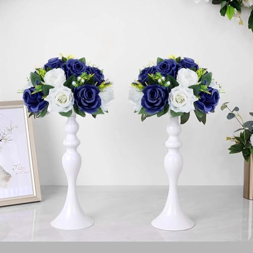 10Pcs Artificial Rose Balls for Centerpieces (Navy Blue & White) - Image 6