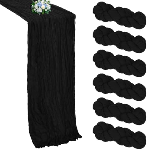 6 Pack Black Cheesecloth Table Runner 10Ft 23 x 120 Inch by RestfulGlow