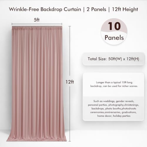 50ftx12ft Dusty Pink Backdrop Curtain for Wedding Party 10 Panel 12FT Tall - Image 2