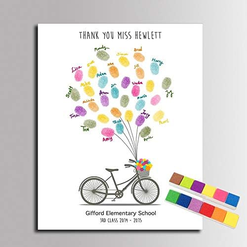 DIY Fingerprint Painting Canvas Bicycle Balloons Guest Book with Ink Pad Personalized Sign in Book for Wedding Graduation Teacher Retirement Party Decorations -60x80cm by Unknown