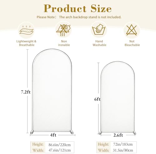 White and Beige Arch Backdrop Cover 7.2FT 6FT Wedding Arch Covers Set of 2 Arches Covers Stretchy Backdrop Spandex Fitted Double-Color Fabric Backdrops for Party Baby Shower Birthday Decoration - Image 7