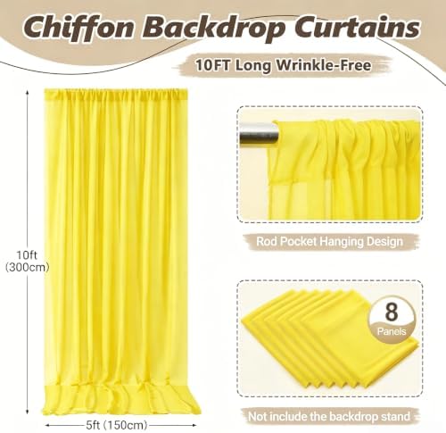 40ft x 10ft Yellow Backdrop Curtain Drapes, Wrinkle-Free Sheer Chiffon Fabric Photo Backgroud Panels for Wedding Arch Party Ceremony Stage Photography Decoration - Image 2