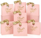 Feifeiya 30 Pcs Thank You Gift Bags with Ribbon Handles 7.87 x 3.54 x 7.09 Inch Paper Candy Gift Bags with Gold Foil Printed for Appreciation Birthday Wedding Bridal Baby Shower Party Favors(Pink) by Feifeiya