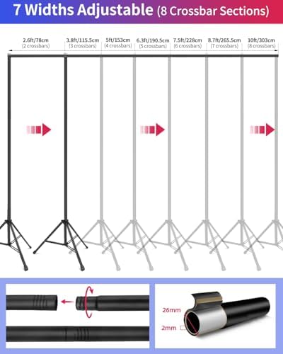 Backdrop Stand 10 x 8 Ft (WxH), 7 Widths Adjustable Background Stand - Image 2