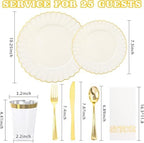 YOUBET 175PCS Ivory Scalloped Plastic Plates for Party Wedding - Image 2
