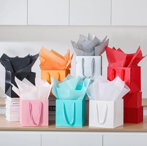 AZOWA Pink Square Gift Bags with Tissue - 12 Inch Paper Bags with Handles Birthday Party Favor Christmas Wedding Gift Box Flowers Decoration (10 PCS, 12x12x12 in) - Image 7