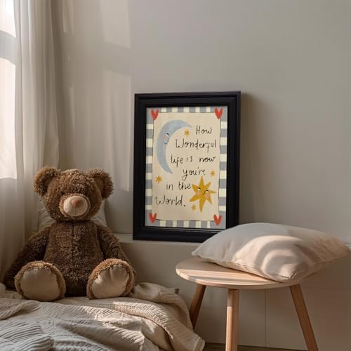 Vintage Framed Colorful Kids Quotes Motivational Wall Art 20x30 inch HOW WONDERFUL LIFE IS NOW YOU'RE IN THE WORLD Poster Cute Moon And Stars Canvas Prints Nursery Classroom Wall Decor - Image 3