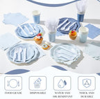 336 Pcs Dusty Blue Gradient Disposable Dinnerware Sets for 48 Guests, Blue Party Supplies Include Paper Plates, Cups, Napkins and Plastic Cutlery for Wedding, Birthday, Baby Shower Party - Image 6