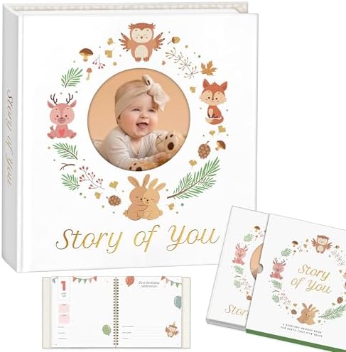 Baby Memory Book – First 5 Years Keepsake Book for Boy or Girl, 120-Page Baby Milestone Journal with 6 Keepsake Folders, Laminated Hardcover, Gold Spiral Binding & Photo Window - Image 2