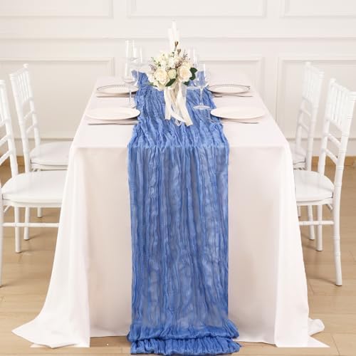8 Pack Blue Cheesecloth Table Runner 120 Inch Boho Wedding Decor - Image 4