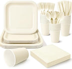 Vyntra 350 Pcs Ivory Square Paper Plates and Napkins Set, Serves 50 by PartyTablewareSupplies