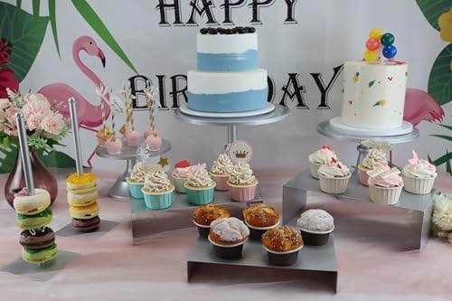 Set of 8 Silver Cake Stands Donut Holder Metal Dessert Display Risers Cupcake Stand Serving Platter for Weddings Birthday Baby Showers Anniversary Party - Image 3