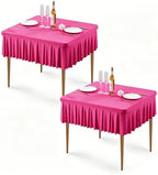 2 Pack Hot Pink Spandex Tablecloths for 34x34 Inch Square Tables, Stretch Fitted Table Clothes with Pleated Ruffle Skirt for 34” Table, Wrinkle Free and Elastic, for Party Kitchen Home Dining by WishCare