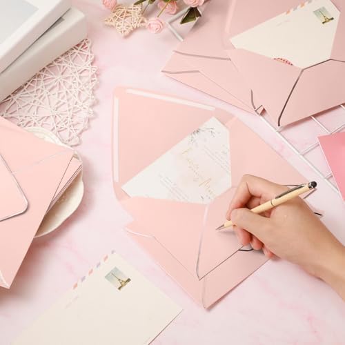 Mimorou 100 Pcs A7 Invitation Envelopes Bulk for 5" x 7" Cards V Flap Foil Border Luxury Self Adhesive Mailing Envelope for Wedding Baby Shower Bridal Birthday Party(Blush Pink, Rose Gold) - Image 6