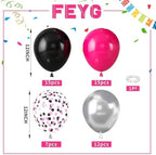 Hot Pink and Black Balloons,50PCS 12 Inch Black Pink and Silver Confetti Balloons with Ribbon,for Girls Wedding Bridal Shower Birthday Party Decorations (Pack of 3) - Image 2