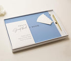 Real Linen Guest Book Set - 11.5 x 8.5 Embossed Guestbook for Weddings, Showers, Events, Blank & Lined, Comes with Sign, Pen, Box and Photo Sleeves, 120 Pages (Light Blue) - Image 6
