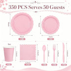 ArtSocket 350 Pack Disposable Party Tableware for 50 Guest, Pink Birthday - Image 3