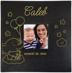 Personalized Baby Boy Photo Album with Name and Date – Custom Elephant Design Keepsake Memory Book for Newborn or Baby Shower by GiftsForYouNow