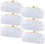 White Table Cloth for 8 Foot Rectangle Tables Fitted Stretch Spandex Table Cover with Skirt 8ft Baby Shower Birthday Party Banquet Ruffle Tablecloth Wedding Table Cloths Desk Skirt, 6 Pack by LittleFunny