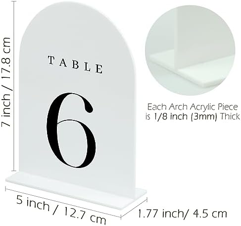 White Arch Table Numbers for Wedding, 15 Pack 5"x7" White Arch Acrylic Table Numbers 1-15 with stand, Perfect for Wedding Event Reception - Image 2