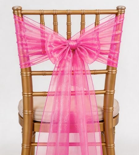 Organza Hot Pink Chair Sashes 50 Pack 7x108 inches Sheer Chair Bows for Wedding Party Birthday Banquet Hotel Restaurant Bridal Shower Baby Shower Event Decorations Tulle Chairs Knots Ties by WENSINL