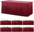 6 Pack Burgundy Spandex Tablecloth for 6 Foot Rectangle Tables, Wrinkle Free Fitted Table Cloth Cover 6ft Maroon Stretchy Tablecloths with Skirt for Parties Weddings Birthday Banquet Baby Shower by Htper