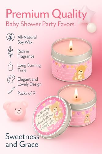 Majestic Zen Baby Shower Candle Favors for Girls | 9-Pack Scented Soy Wax Candles | Baby Powder Scent | 30–40 Hour Burn | Baby Shower Party Favors & Gender Reveal Keepsake - Image 3